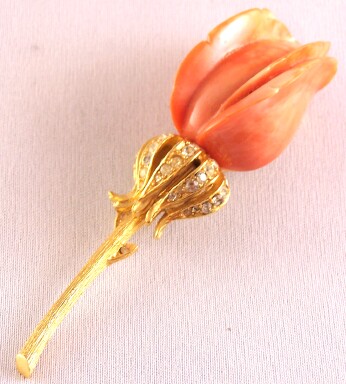 SJ39 Kenneth Lane faux coral rose bud pin